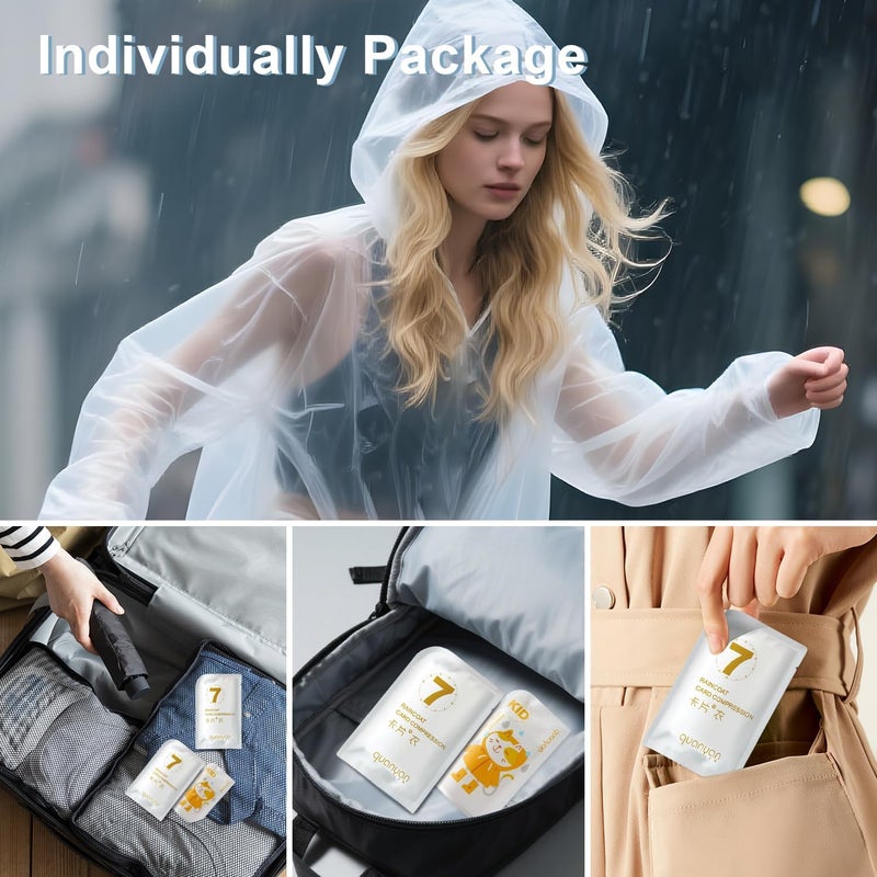 EQUNROY Ponchos Family Pack - 10 Disposable Rain Ponchos with Hoods & 10 Pairs Waterproof Boot Covers(6 Set Adult & 4 Set Kids), Thicker Clear Plastic for Outdoor, Travel, Camping - Image 5